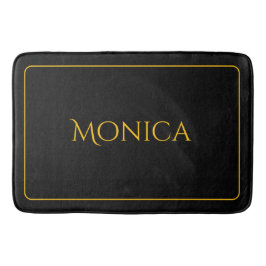 Elegant black &yellow monogram name Bath Mat