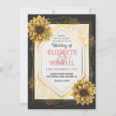 Elegant Black Yellow Weddenschap Sunflower Gold Li Kaart (Voorkant)