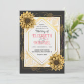 Elegant Black Yellow Weddenschap Sunflower Gold Li Kaart (Staand voorkant)