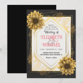 Elegant Black Yellow Weddenschap Sunflower Gold Li Kaart (Voorkant / Achterkant)
