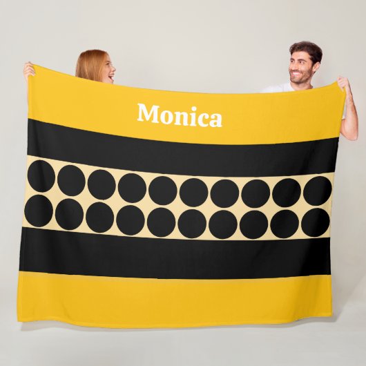 Elegant black   &  yellowpolka dots monogram name fleece deken (In situ)