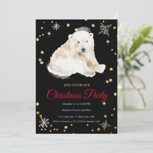 Elegant BlackPolar Beer, Lijst Kerst Kaart (Staand voorkant)