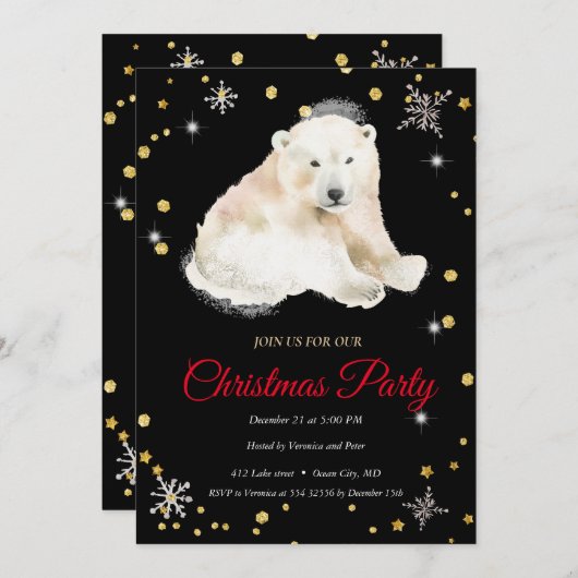 Elegant BlackPolar Beer, Lijst Kerst Kaart (Voorkant / Achterkant)