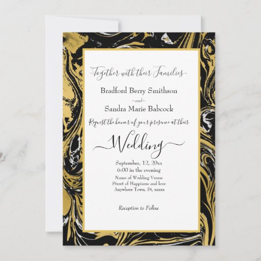 Elegant BlacMarsala Gold Marble Wedding-uitnodigin Aankondiging (Voorkant)