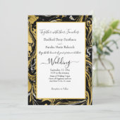 Elegant BlacMarsala Gold Marble Wedding-uitnodigin Aankondiging (Staand voorkant)