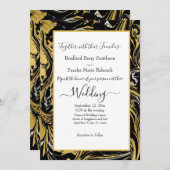 Elegant BlacMarsala Gold Marble Wedding-uitnodigin Aankondiging (Voorkant / Achterkant)