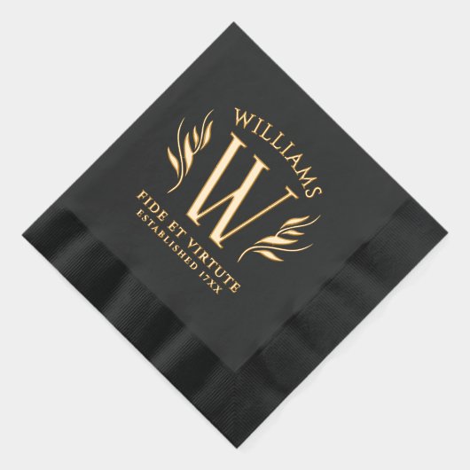 Elegant blad achternaam Monogram Motto Folie Servetten (Rechts)