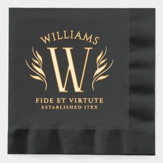 Elegant blad achternaam Monogram Motto Folie Servetten (Voorkant)