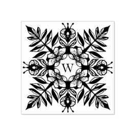 Elegant blad bladeren sneeuwvlok patroon monogram rubberstempel