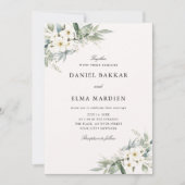Elegant Blad Boho Waterverf Bloem Bruiloft Kaart (Voorkant)