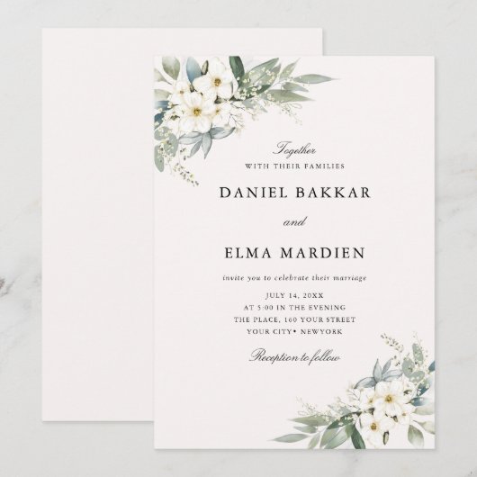 Elegant Blad Boho Waterverf Bloem Bruiloft Kaart (Voorkant / Achterkant)