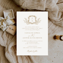 Elegant  blad Crest Bruiloft Monogram Kaart