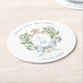 Elegant blad kam w / boog | Monogram bruiloft Ronde Kartonnen Onderzetter (Gebogen)