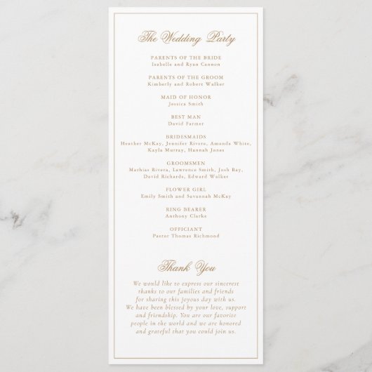 Elegant blad krans gouden script bruiloft programm programmakaart (Achterkant)