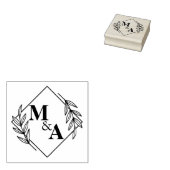 Elegant blad krans monogrammen groen bruiloft rubberstempel (Gestempeld)