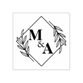 Elegant blad krans monogrammen groen bruiloft rubberstempel (Afrduk)