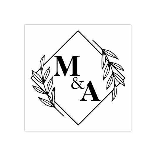 Elegant blad krans monogrammen groen bruiloft rubberstempel (Afrduk)