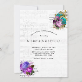Elegant  blad Music en Floral Wedding Kaart