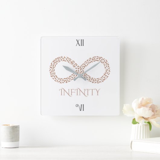 Elegant Blad Oneindigheidssymbool Minimalistisch Vierkante Klok (Huis)
