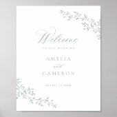Elegant blad tak botanisch blauw bruiloft welkom poster (Voorkant)