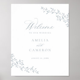 Elegant blad tak botanisch blauw bruiloft welkom poster