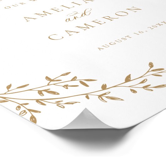 Elegant blad tak botanische gouden bruiloft welkom poster (Hoek)