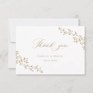 Elegant blad tak botanische gouden script bruiloft bedankkaart