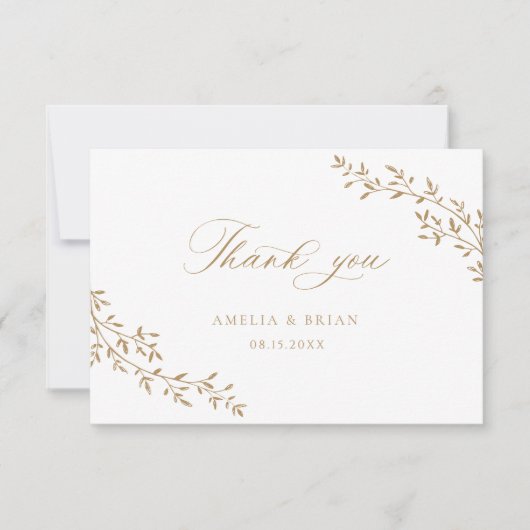 Elegant blad tak botanische gouden script bruiloft bedankkaart (Voorkant)