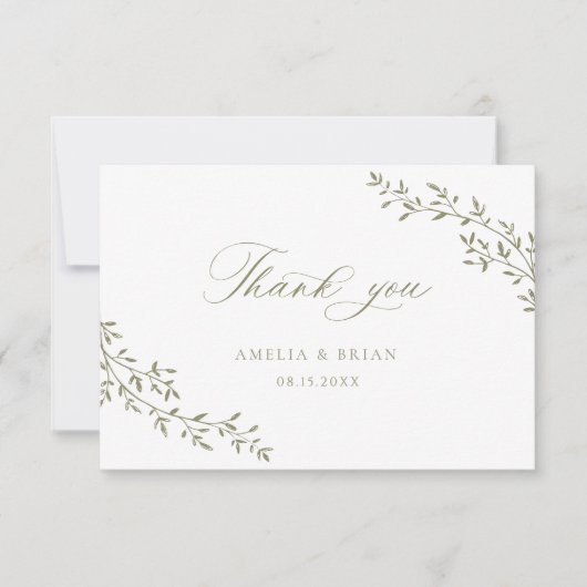 Elegant blad tak botanische salie script bruiloft bedankkaart (Voorkant)