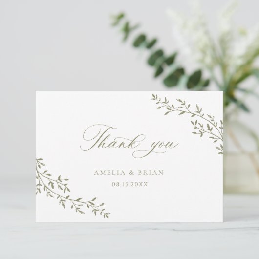 Elegant blad tak botanische salie script bruiloft bedankkaart (Staand voorkant)