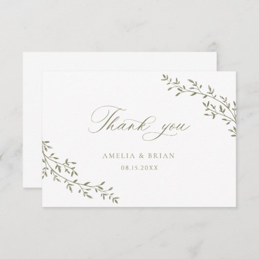 Elegant blad tak botanische salie script bruiloft bedankkaart (Voorkant / Achterkant)