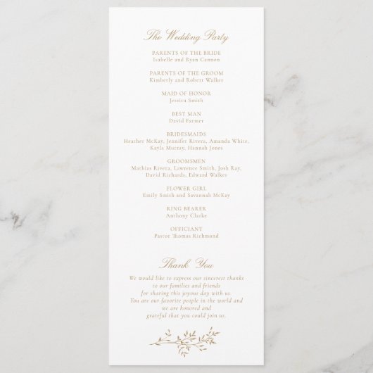 Elegant blad tak kalligrafie bruiloft programma programmakaart (Achterkant)