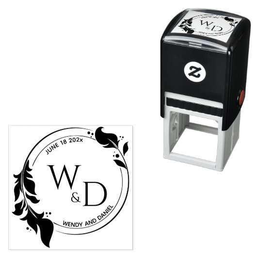 Elegant Bladblad Dubbele Ring Monogram Zelfinktende Stempel (In situ)