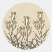 Elegant bladbos bloemen beige en goud ronde sticker (Voorkant)