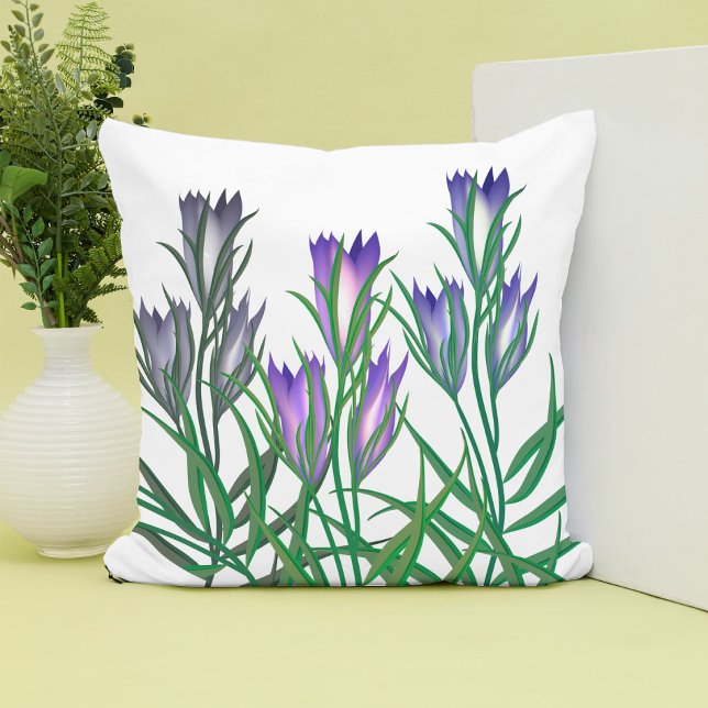 Elegant bladbos bloemen wit blauw paars kussen (Creator heeft geüpload)