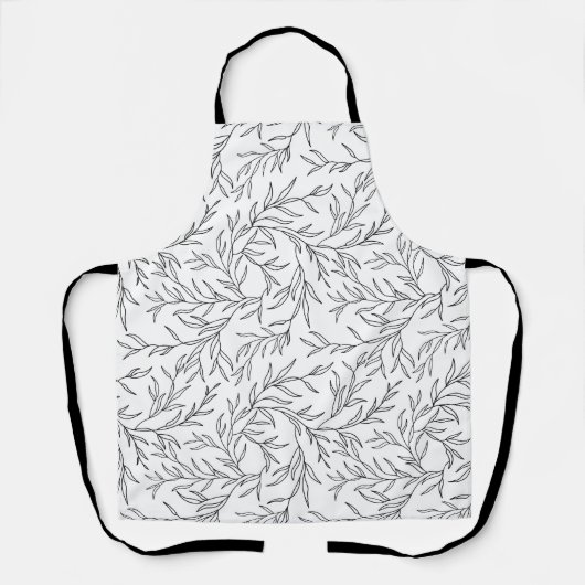 Elegant Bladeren zwart en wit Schort (Voorkant)