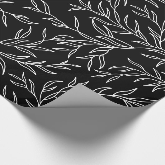 Elegant bladeren zwart-wit omslagpapier cadeaupapier (Hoek)