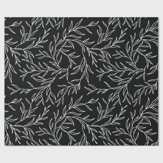 Elegant bladeren zwart-wit omslagpapier cadeaupapier (Vlak)