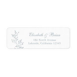 Elegant Bladerige Tak Blauwe Script Trouwadres Etiket