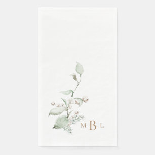Elegant Bladerwerk & Katoen Monogram Bruiloft Servet