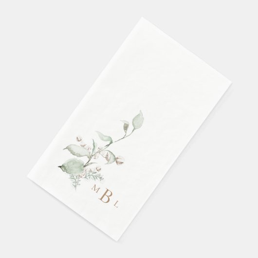 Elegant Bladerwerk & Katoen Monogram Bruiloft Servet (Hoek)