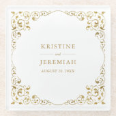 Elegant bladgoud op witte bruiloft glazen onderzetter (Voorkant)