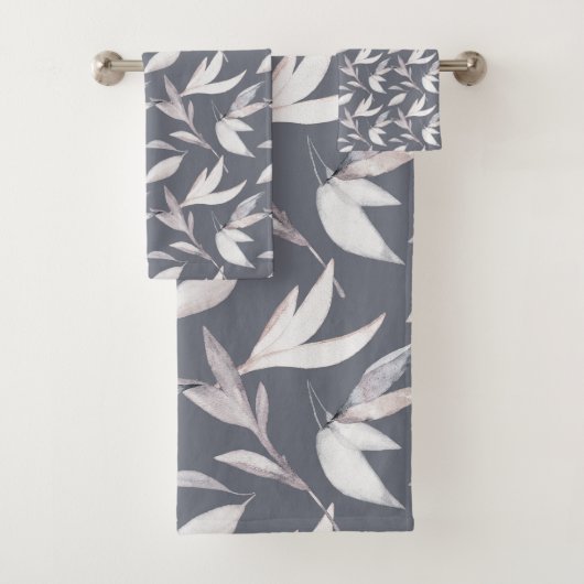 Elegant bladgrijs Modern Botanisch Bad Handdoek (Insitu)