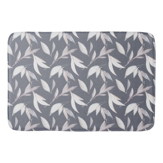 Elegant bladgrijs Modern Botanisch Badmat (Voorkant)