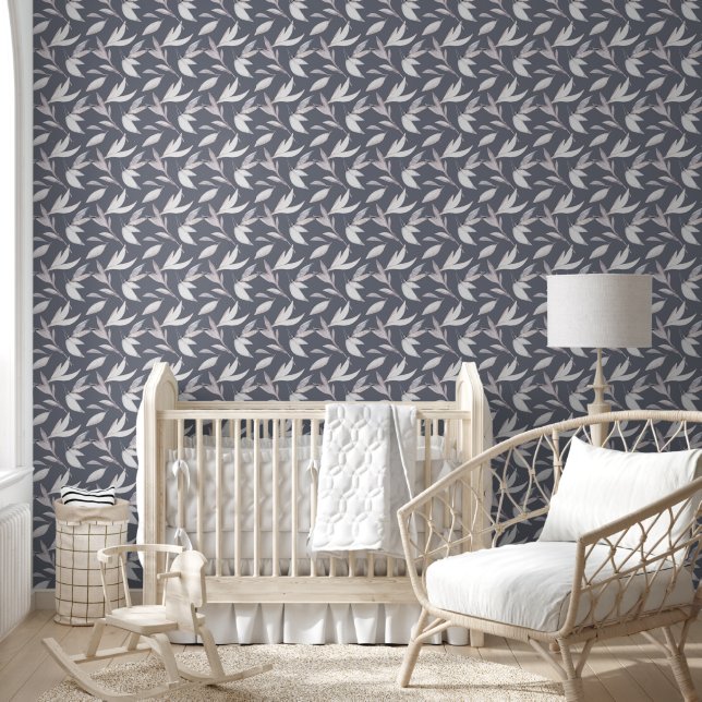 Elegant bladgrijs Modern Botanisch Behang (Kinderen)