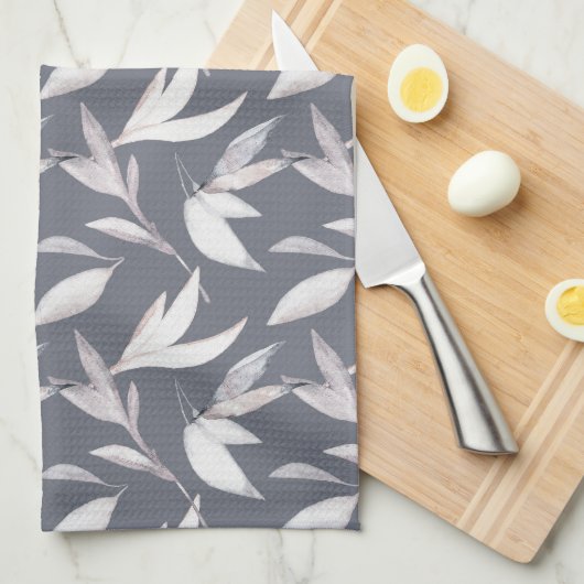 Elegant bladgrijs Modern Botanisch Theedoek (Quarter Fold)