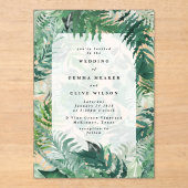 Elegant bladgroen met de hand geschilderde bruilof acryl uitnodigingen (Voorkant)