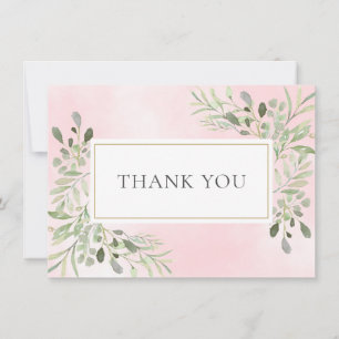 Elegant Bladgroen Roze Aquarel Dank Je Bedankkaart