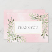 Elegant Bladgroen Roze Waterverf Bedankt (Voorkant / Achterkant)
