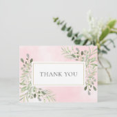 Elegant Bladgroen Roze Waterverf Bedankt (Staand voorkant)